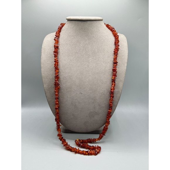 Beaded Amber Necklace Nuggets Beads Long Single Strand Genuine Vintage Amber - Picture 6 of 7